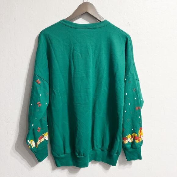 Vintage Holiday Time Sweatshirt Womens Medium Crew Green Christmas Ugly Santa - Picture 2 of 7